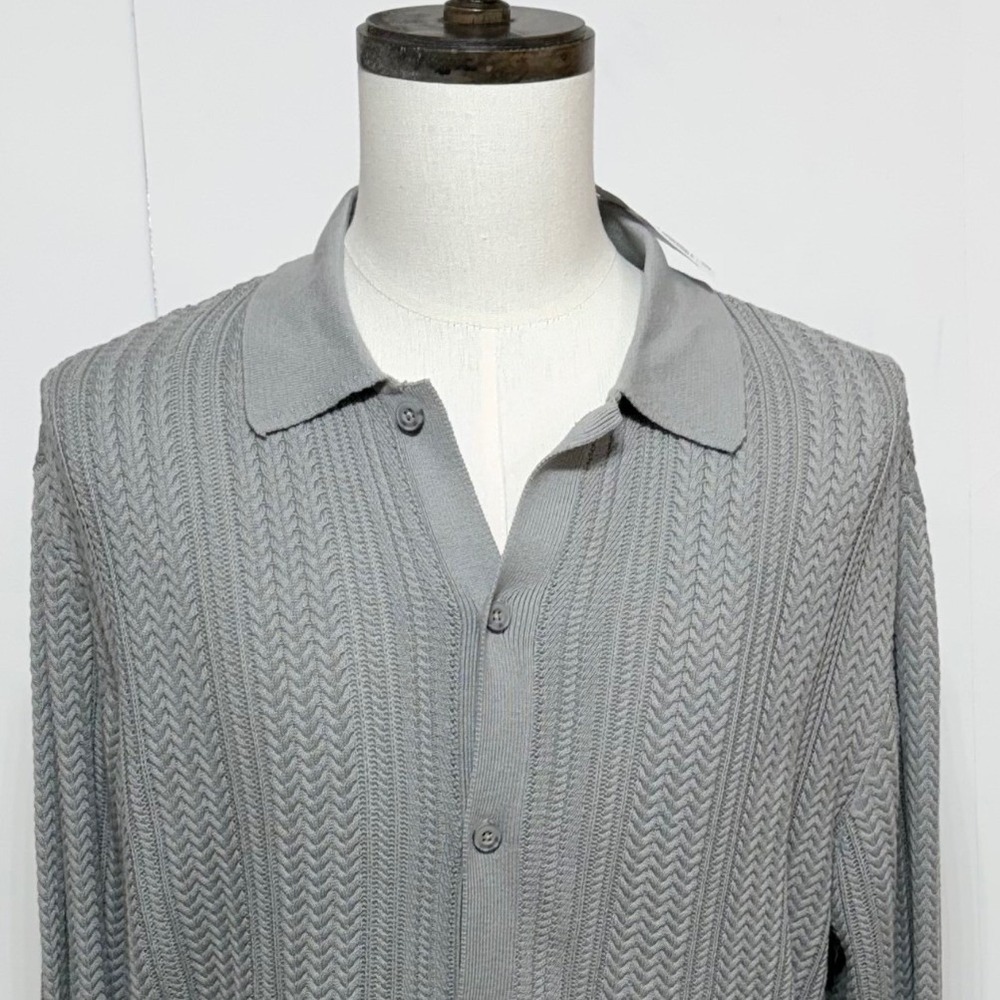 Forever 21 Cardigan Mens Large Gray Cable Knit Button Up Long Sleeve Sweater NEW